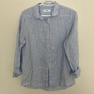 Uniqlo Women’s Linen Shirt Button Up Blue Striped Size L